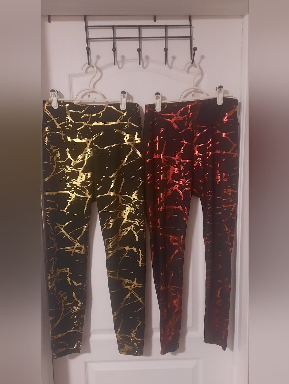 Metallic Marble Print Leggings - Black with Gold & Black with Red